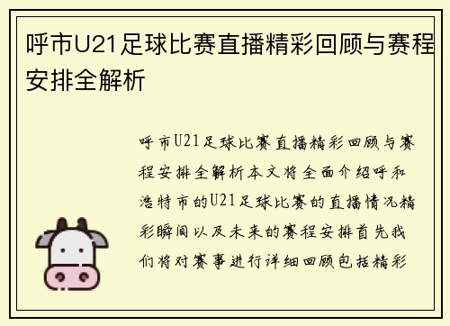 呼市U21足球比赛直播精彩回顾与赛程安排全解析